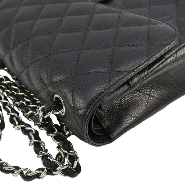 CHANEL Jumbo Classic Double Flap Quilted Caviar Leather Shoulder Bag Black