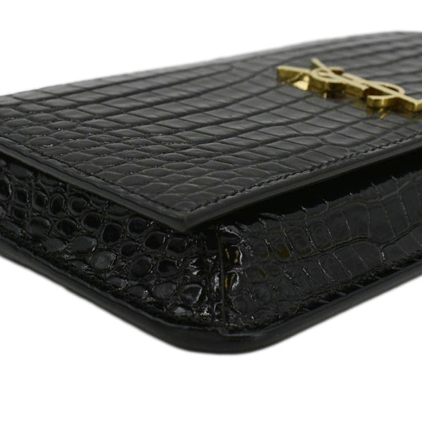 YVES SAINT LAURENT Kate Monogram Crocodile Leather Shoulder Bag Black