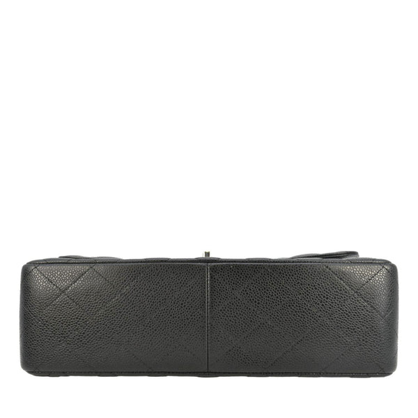 CHANEL Jumbo Classic Double Flap Quilted Caviar Leather Shoulder Bag Black