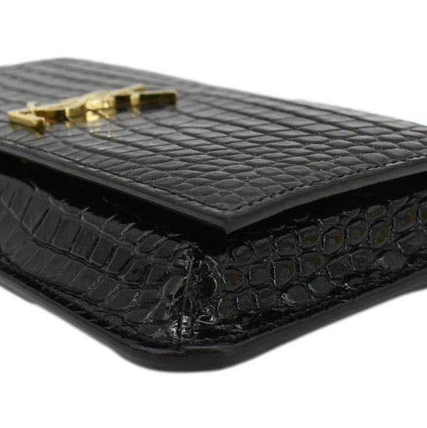 YVES SAINT LAURENT Kate Monogram Crocodile Leather Shoulder Bag Black