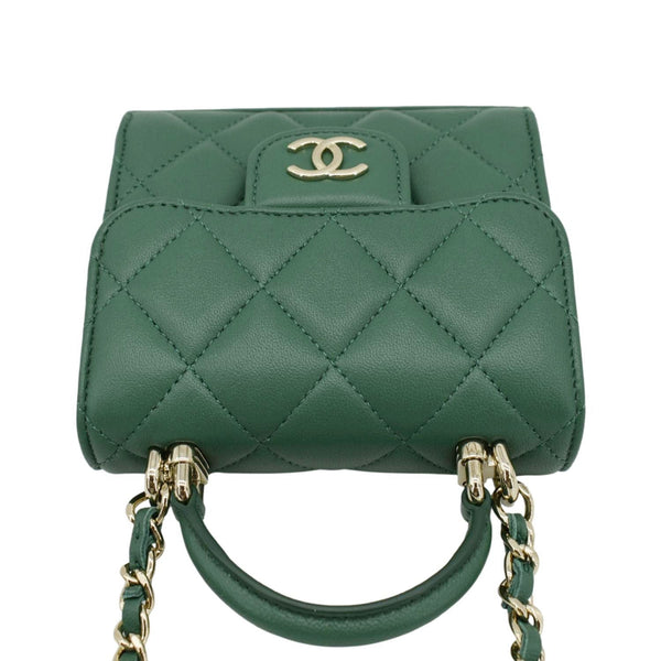 CHANEL Mini Top Handle Leather Crossbody Clutch Bag Green