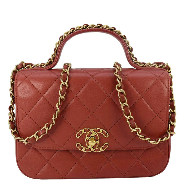 CHANEL Infinity Quilted Leather Top Handle Chain Crossbody Bag Red