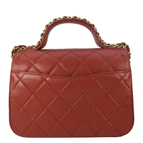 CHANEL Infinity Quilted Leather Top Handle Chain Crossbody Bag Red