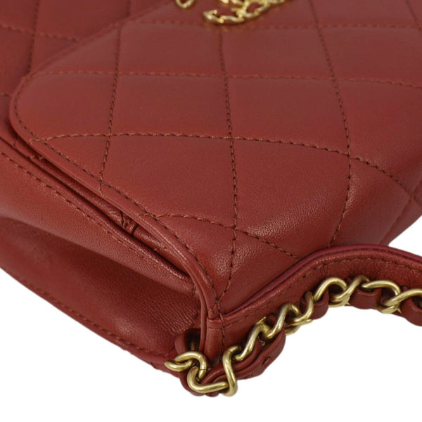 CHANEL Infinity Quilted Leather Top Handle Chain Crossbody Bag Red