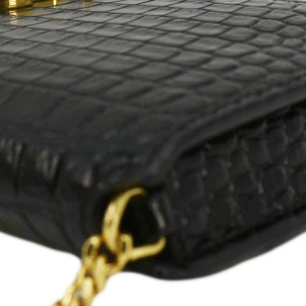 YVES SAINT LAURENT Monogram Sunset Crocodile Embossed Leather Shoulder Bag Black