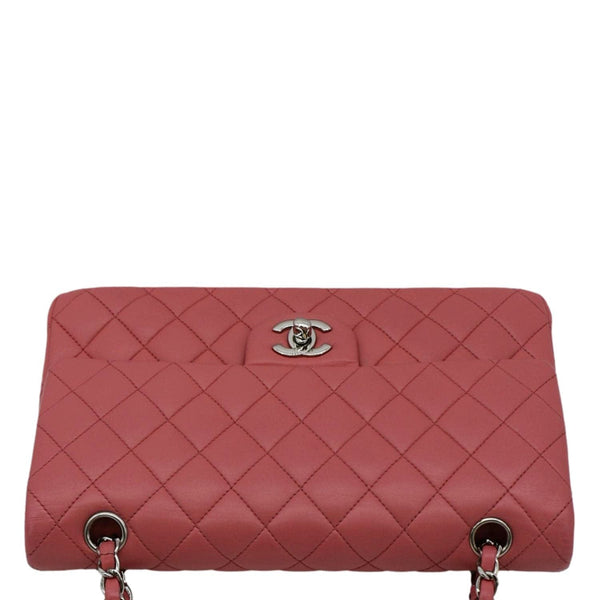 CHANEL Classic Double Flap Medium Quilted Leather Shoulder Bag Salmon Pink top look