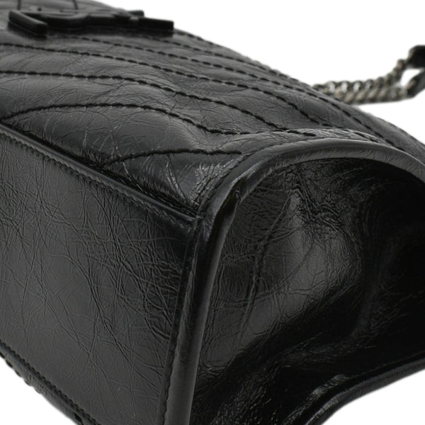 YVES SAINT LAURENT Niki Medium Crinkle  Leather Shoulder Bag Black