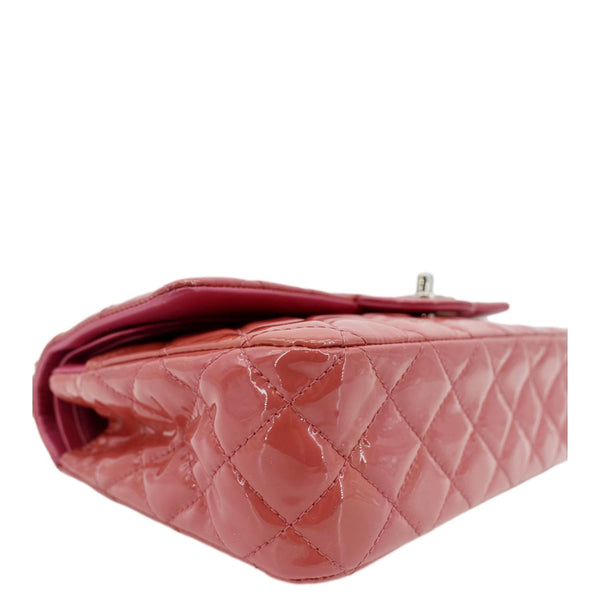 CHANEL Classic Double Flap Medium Quilted Patent Leather Shoulder Bag Light Pink