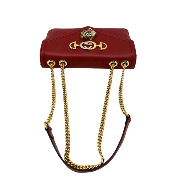 GUCCI Rajah Tiger Head Leather Chain Shoulder Bag Red 537241