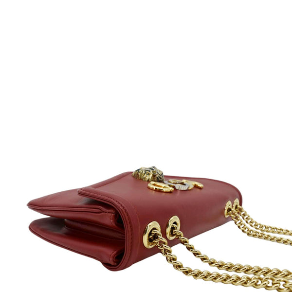 GUCCI Rajah Tiger Head Leather Chain Shoulder Bag Red 537241