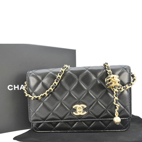 CHANEL CC Pearl Crush WOC Lambskin Quilted Leather Crossbody Bag Black