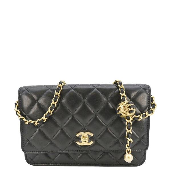 CHANEL CC Pearl Crush WOC Lambskin Quilted Leather Crossbody Bag Black