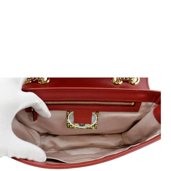 GUCCI Rajah Tiger Head Leather Chain Shoulder Bag Red 537241