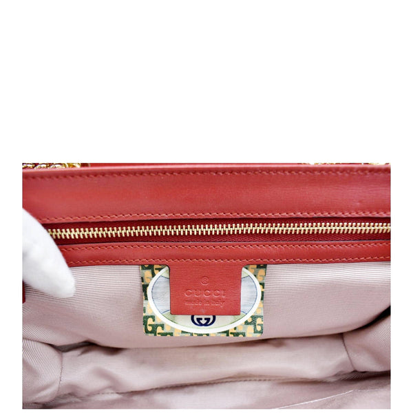 GUCCI Rajah Tiger Head Leather Chain Shoulder Bag Red 537241