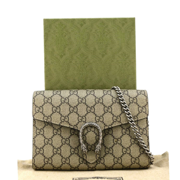 GUCCI Dionysus GG Supreme Canvas Chain Wallet Crossbody Bag Beige 401231