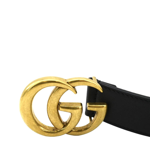 GUCCI GG Buckle Marmont Thin Leather Belt Size 80.32 Black 414516