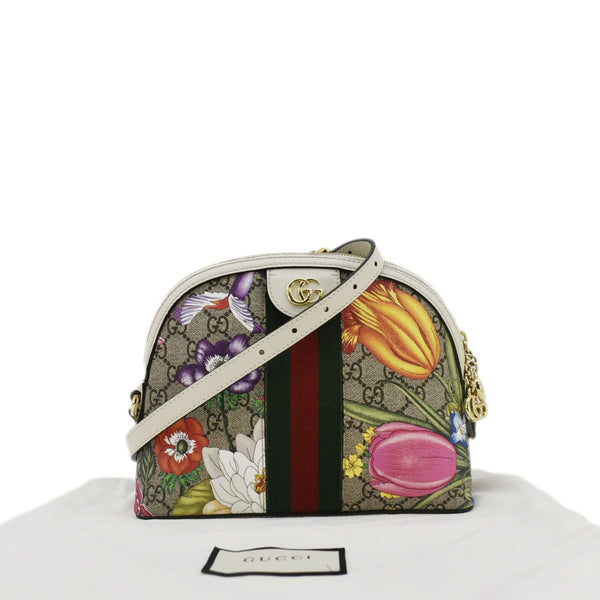 GUCCI Ophidia Flora Dome Small GG Supreme Monogram Shoulder Bag White 499621