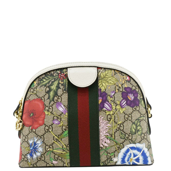 GUCCI Ophidia Flora Dome Small GG Supreme Monogram Shoulder Bag White 499621