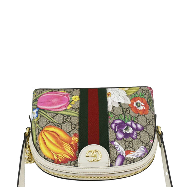 GUCCI Ophidia Flora Dome Small GG Supreme Monogram Shoulder Bag White 499621