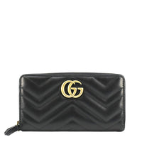 GUCCI GG Marmont Matelasse Chevron Leather Zip Around Wallet Black 443123