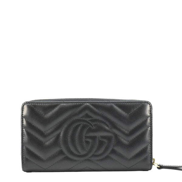 GUCCI GG Marmont Matelasse Chevron Leather Zip Around Wallet Black 443123