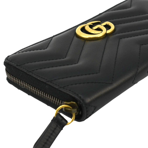 GUCCI GG Marmont Matelasse Chevron Leather Zip Around Wallet Black 443123