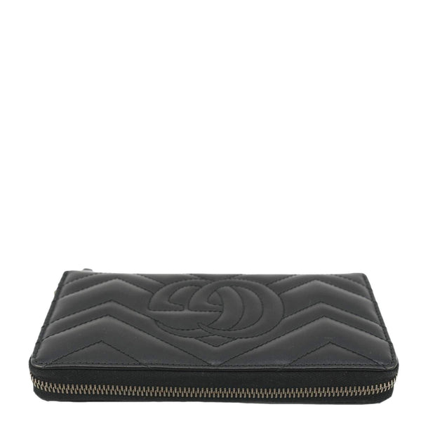 GUCCI GG Marmont Matelasse Chevron Leather Zip Around Wallet Black 443123