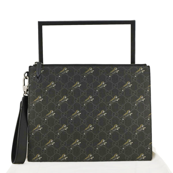 GUCCI Tiger Print GG Supreme Canvas Clutch Bag Black 575136