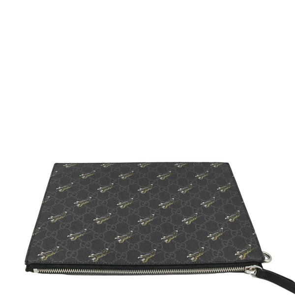 GUCCI Tiger Print GG Supreme Canvas Clutch Bag Black 575136