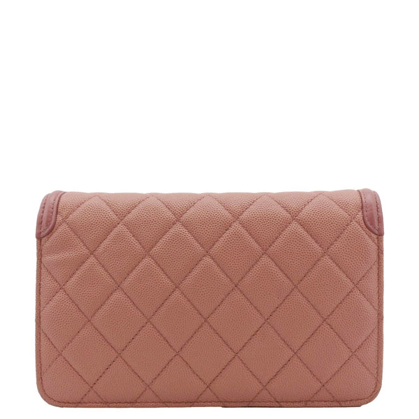 CHANEL CC Filigree Flap Small Quilted Caviar Leather Shoulder Bag Light Pink