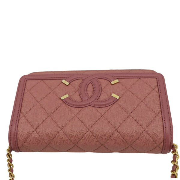 CHANEL CC Filigree Flap Small Quilted Caviar Leather Shoulder Bag Light Pink