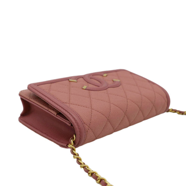 CHANEL CC Filigree Flap Small Quilted Caviar Leather Shoulder Bag Light Pink