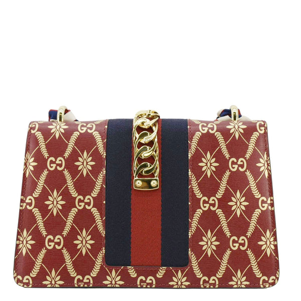 GUCCI Sylvie Small Printed Leather Satchel Bag Red 524405