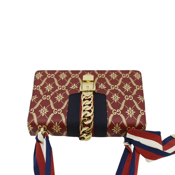 GUCCI Sylvie Small Printed Leather Satchel Bag Red 524405