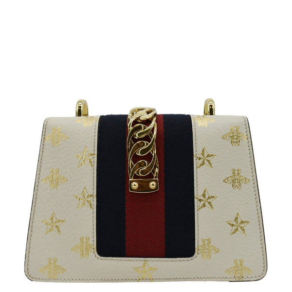 GUCCI Sylvie Mini Bee Star Leather Crossbody Bag Off White 470270