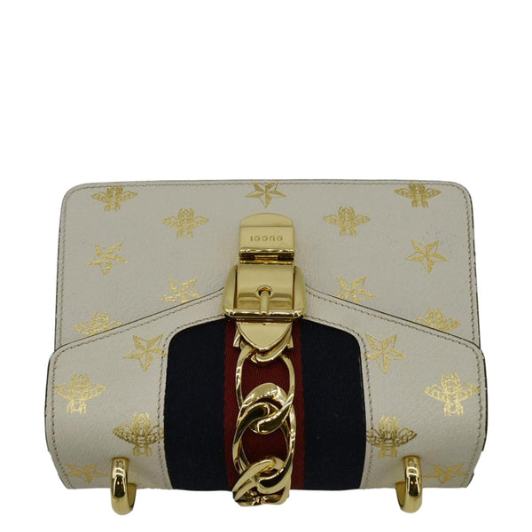 GUCCI Sylvie Mini Bee Star Leather Crossbody Bag Off White 470270