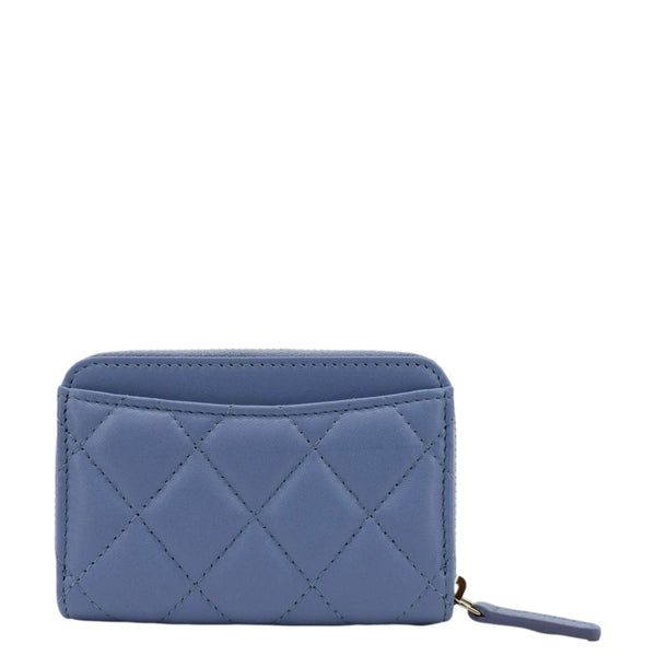 Chanel Classic Zipped Quilted Leather Wallet Light Blue