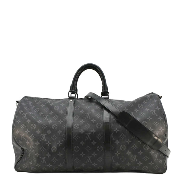 LOUIS VUITTON Keepall 55 Bandouliere Monogram Eclipse Travel Bag Black