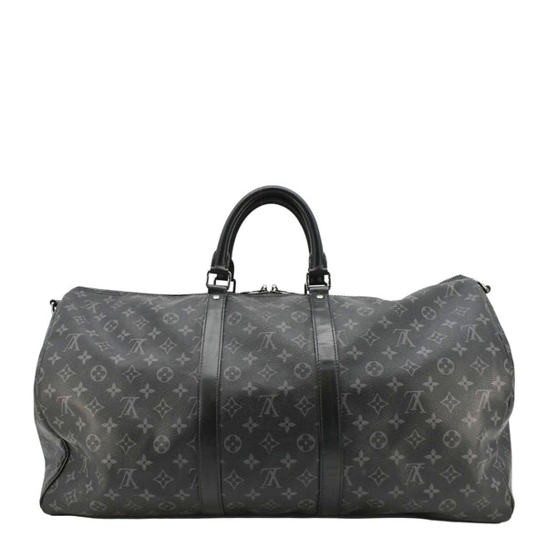 LOUIS VUITTON Keepall 55 Bandouliere Monogram Eclipse Travel Bag Black