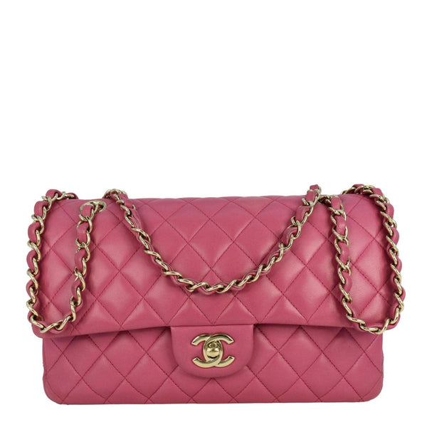 CHANEL Classic Double Flap Medium Quilted Leather Shoulder Bag Pink