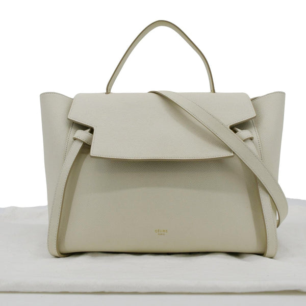 CELINE Mini Belt Grained Calfskin Leather Shoulder Bag White back look