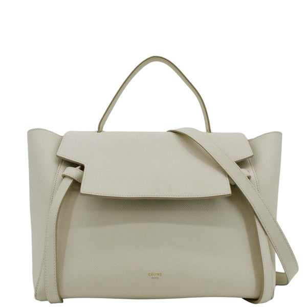 CELINE Mini Belt Grained Calfskin Leather Shoulder Bag White front look