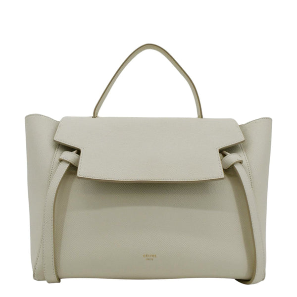 CELINE Mini Belt Grained Calfskin Leather Shoulder Bag White