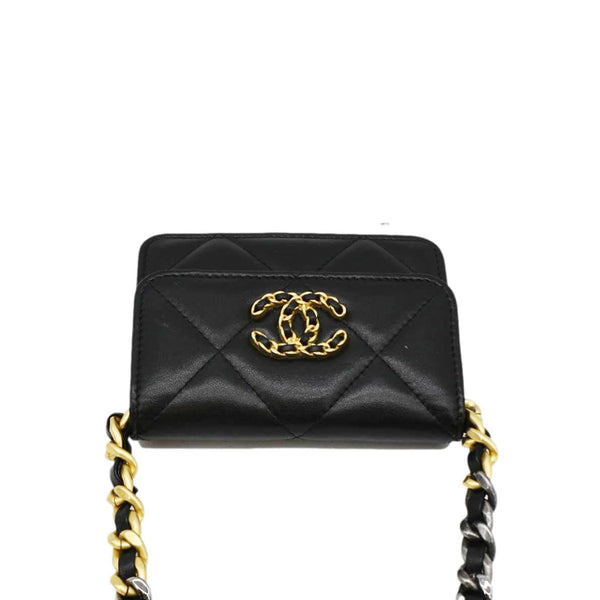 CHANEL 19 Flap Coin Purse Quilted Leather Chain top look