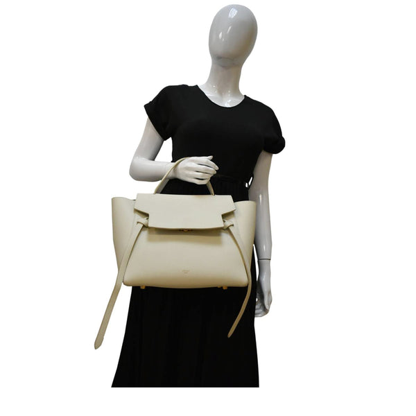 CELINE Mini Belt Grained Calfskin Leather Shoulder Bag White dummy  look