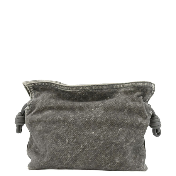 LOEWE Flamenco Medium Denim Flocked Clutch Bag Gray back