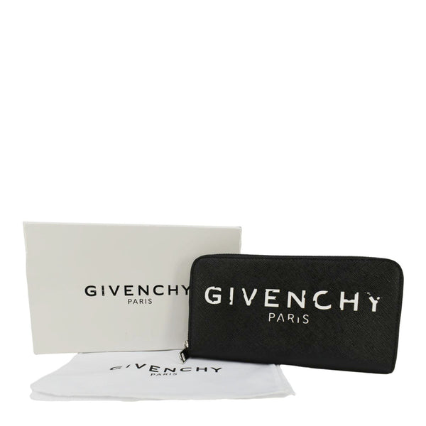 GIVENCHY Iconic Suffiano Leather Zip Long Wallet Black