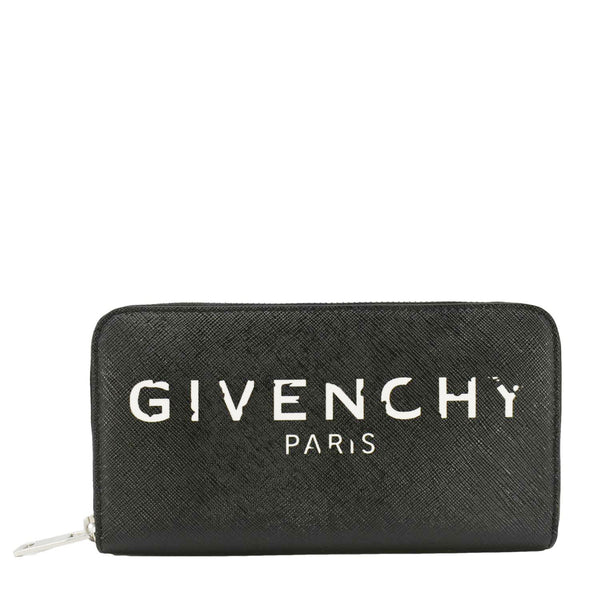 GIVENCHY Iconic Suffiano Leather Zip Long Wallet Black