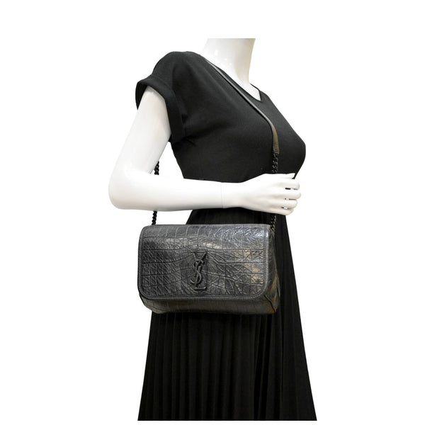 YVES SAINT LAURENT Niki Baby Crocodile  Shoulder Bag Black dummy look