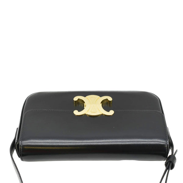 CELINE Triomphe Calfskin Leather Shoulder Bag Black